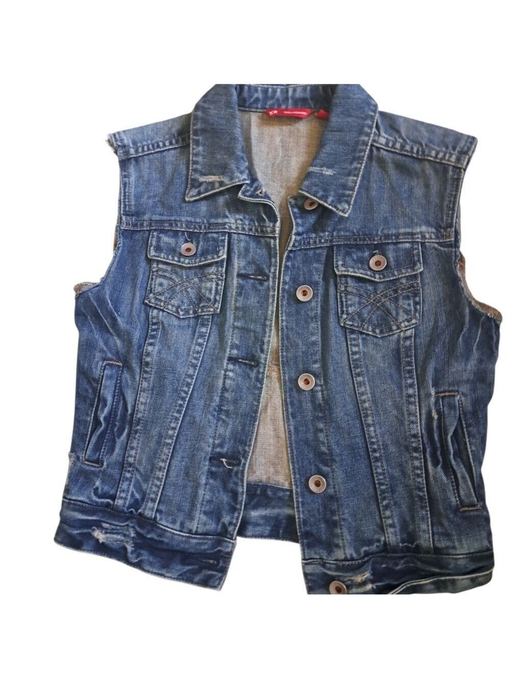 X2 Denim Laboratory Jean Vest distressed cotton festival Western cowgirl Y2K